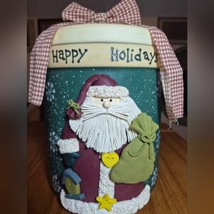 Festive Happy Holidays Santa Cookie Jar